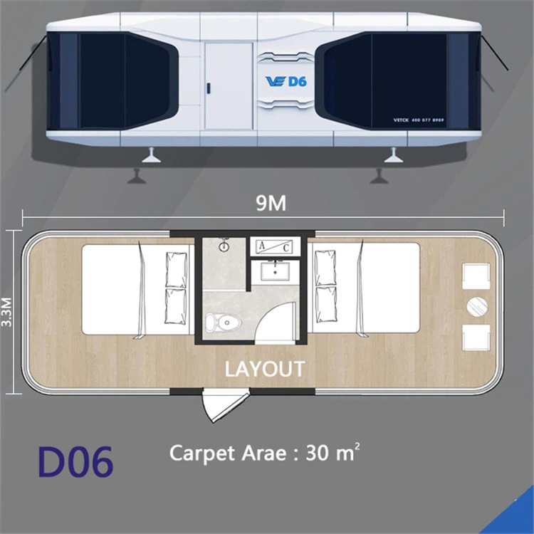 Luxury Prefabricated mobile space capsule container house with 2 beds 3